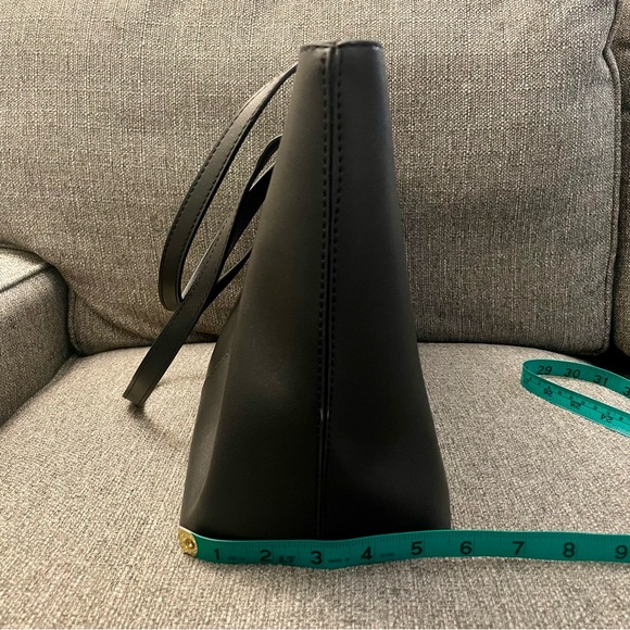 Faux Leather Triple Compartment Tote Bag in black with zippered top closure - Picture 12 of 14